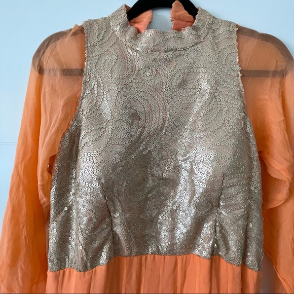 Peach Gold Chiffon Gown size M - Picture 2 of 7